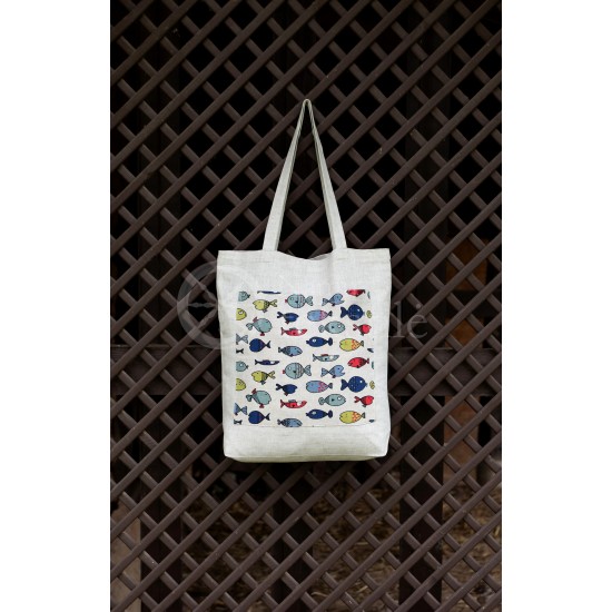 Printed semi-linen shopping bag "Small fish"